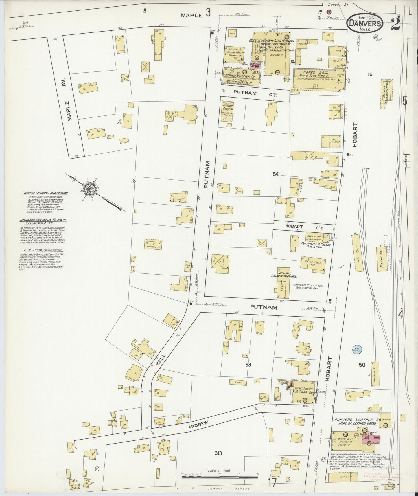 Sanborn Fire Insurance Map from Danvers, Essex County, Massachusetts (1916), Sheet #0002 - Complete Map Set gallery image, historic Sanborn map, vintage wall art, Massachusetts Massachusetts