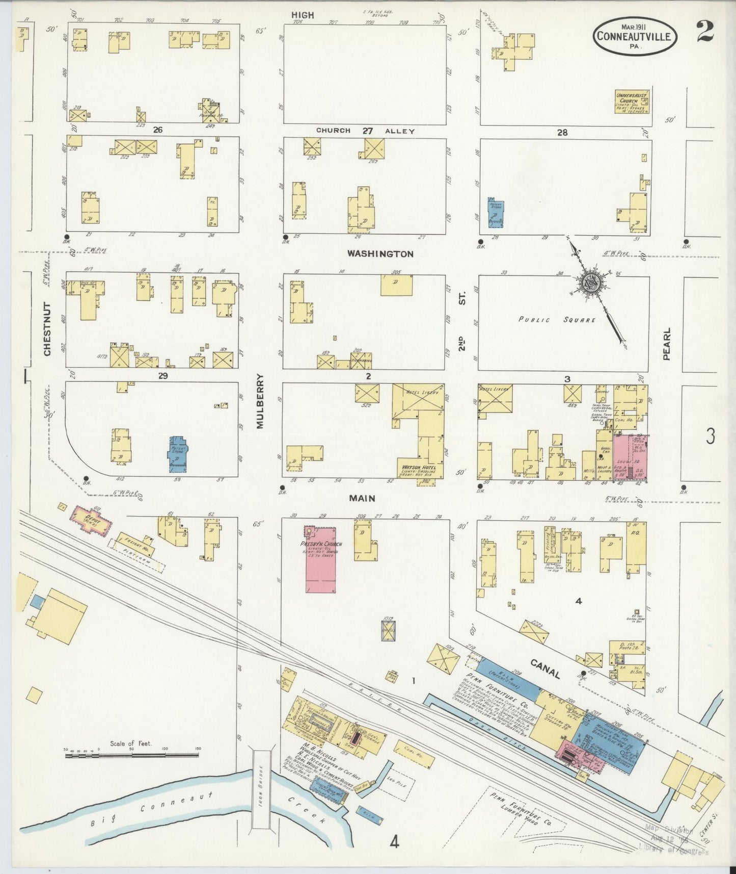 Sanborn Fire Insurance Map from Conneautville, Crawford County, Pennsylvania (1911), Sheet #0002 - Historic Sanborn Fire Insurance Map Print, vintage old map wall art, antique decor, genealogy gift, Pennsylvania Pennsylvania map
