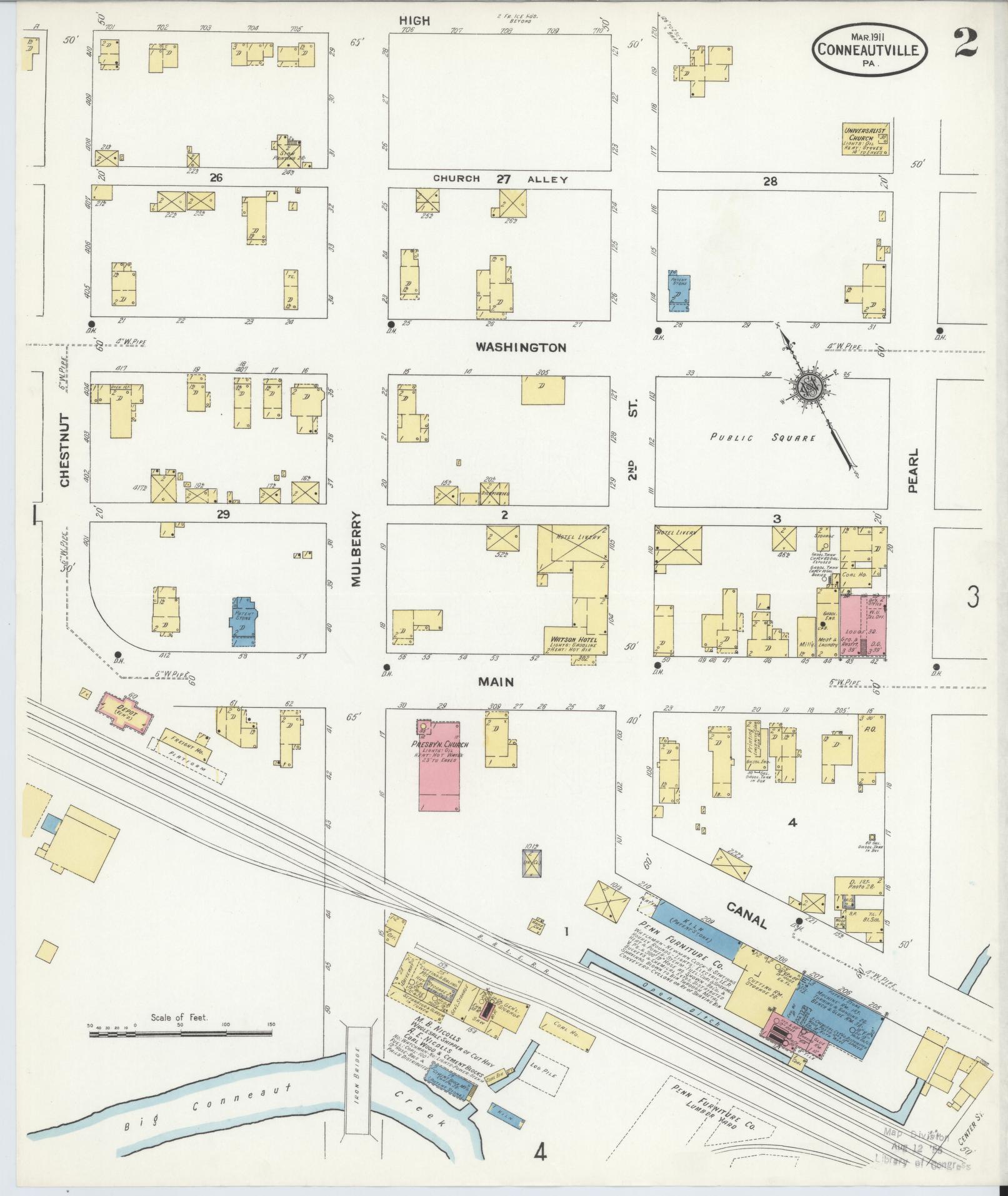 Sanborn Fire Insurance Map from Conneautville, Crawford County, Pennsylvania (1911), Sheet #0002 - Historic Sanborn Fire Insurance Map Print, vintage old map wall art, antique decor, genealogy gift, Pennsylvania Pennsylvania map