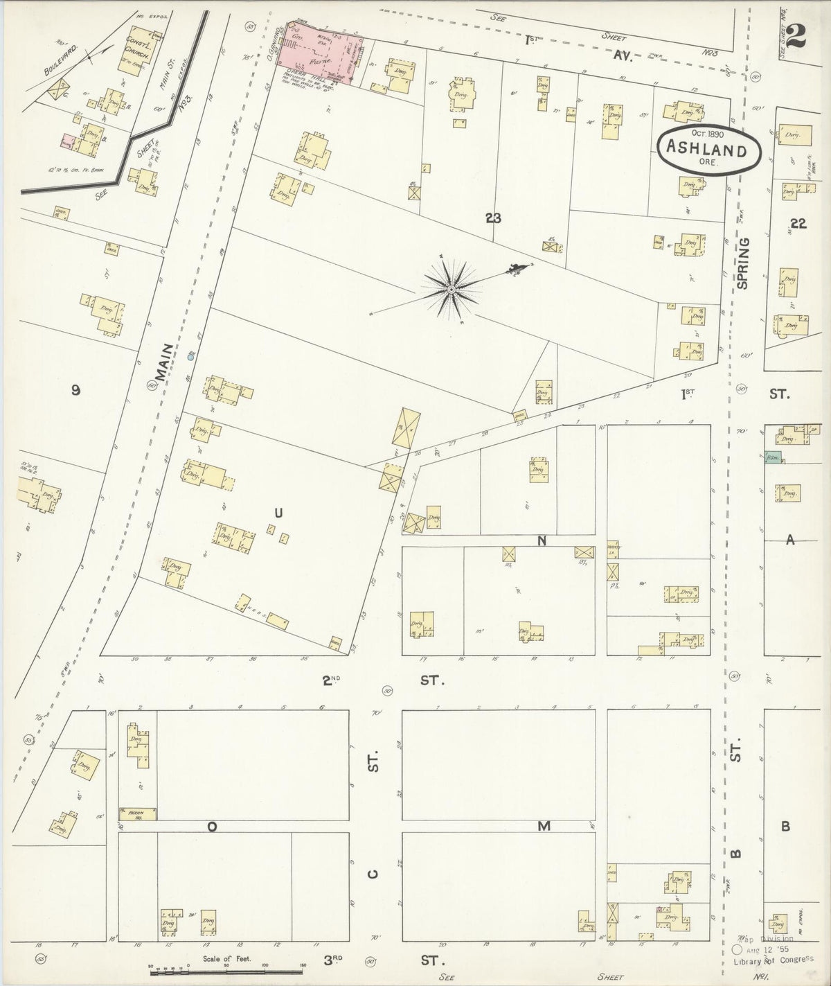 Sanborn Fire Insurance Map from Ashland, Jackson County, Oregon (1890), Sheet #0002 - Historic Sanborn Fire Insurance Map Print, vintage old map wall art, antique decor, genealogy gift, Oregon Oregon map