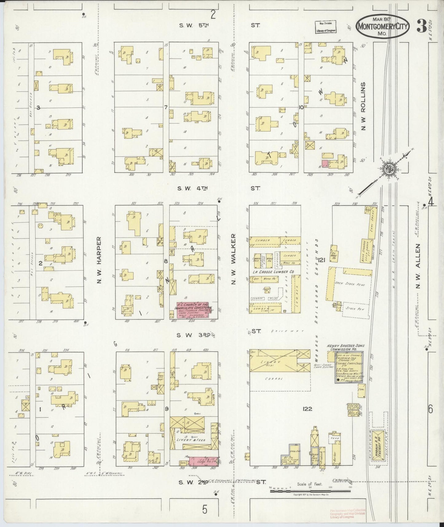 Sanborn Fire Insurance Map from Montgomery City, Montgomery County, Missouri (1917), Sheet #0003 - Complete Map Set gallery image, historic Sanborn map, vintage wall art, Missouri Missouri