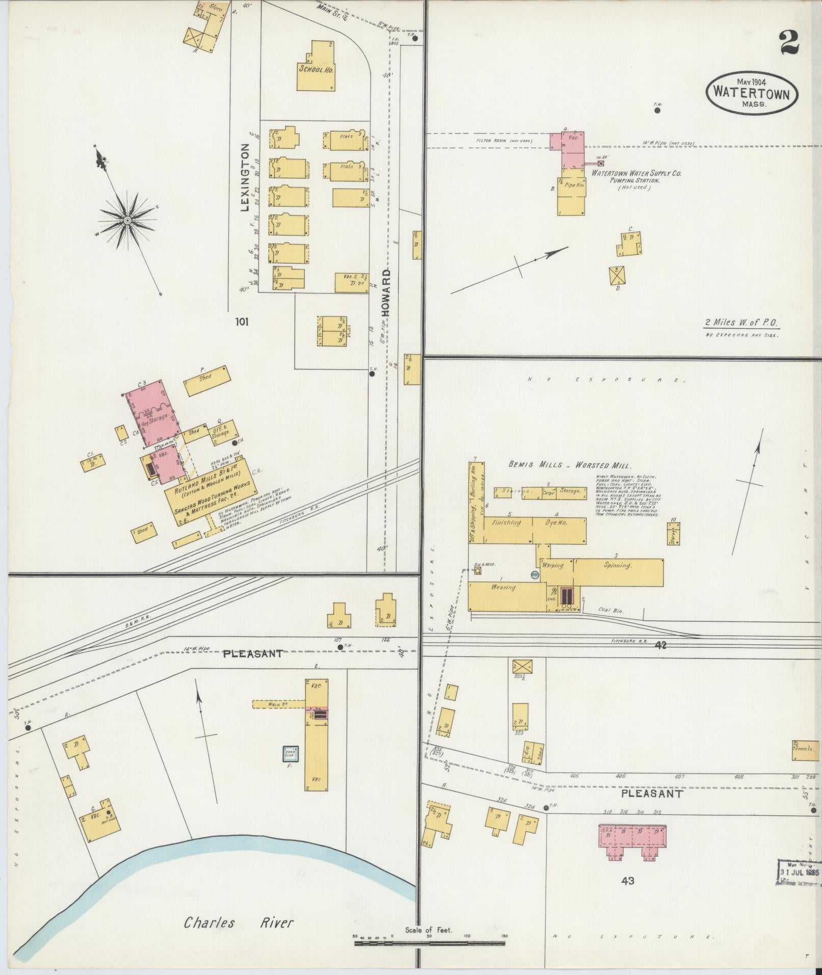 Sanborn Fire Insurance Map from Watertown, Middlesex County, Massachusetts (1904), Sheet #0002 - Complete Map Set gallery image, historic Sanborn map, vintage wall art, Massachusetts Massachusetts