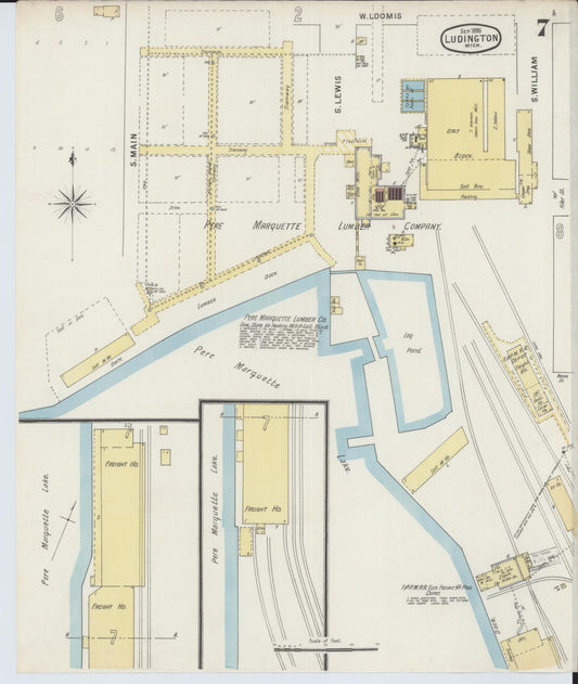 Sanborn Fire Insurance Map from Ludington, Mason County, Michigan (1895), Sheet #0007 - Historic Sanborn Fire Insurance Map Print, vintage old map wall art, antique decor, genealogy gift, Michigan Michigan map