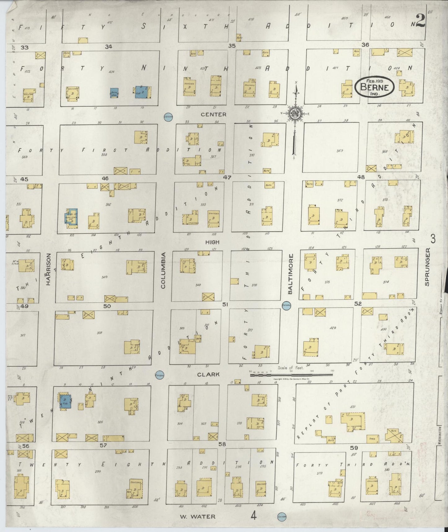 Sanborn Fire Insurance Map from Berne, Adams County, Indiana (1919), Sheet #0002 - Complete Map Set gallery image, historic Sanborn map, vintage wall art, Indiana Indiana