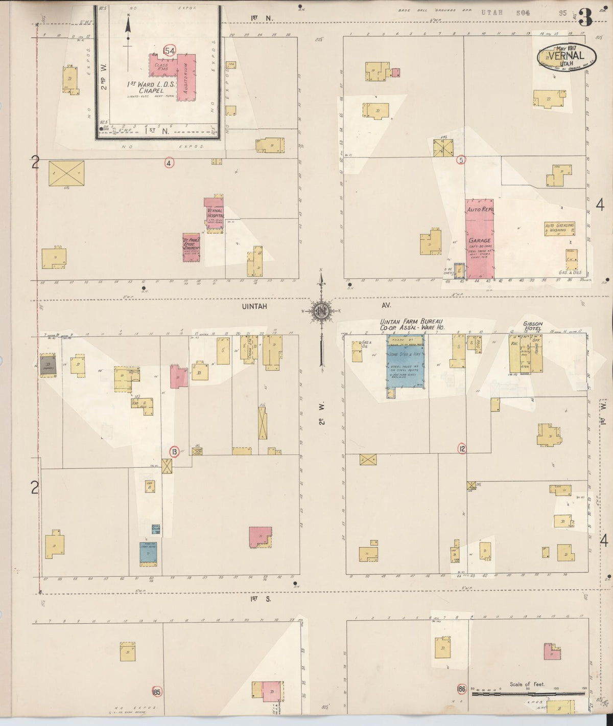 Sanborn Fire Insurance Map from Vernal, Uintah County, Utah (1931), Sheet #0003 - Historic Sanborn Fire Insurance Map Print, vintage old map wall art, antique decor, genealogy gift, Utah Utah map