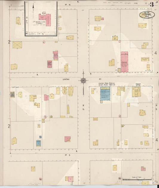 Sanborn Fire Insurance Map from Vernal, Uintah County, Utah (1931), Sheet #0003 - Historic Sanborn Fire Insurance Map Print, vintage old map wall art, antique decor, genealogy gift, Utah Utah map