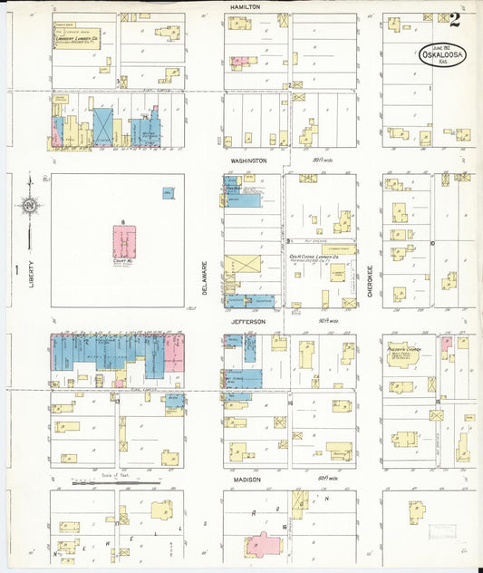 Sanborn Fire Insurance Map from Oskaloosa, Jefferson County, Kansas (1912), Sheet #0002 - Historic Sanborn Fire Insurance Map Print, vintage old map wall art, antique decor, genealogy gift, Kansas Kansas map