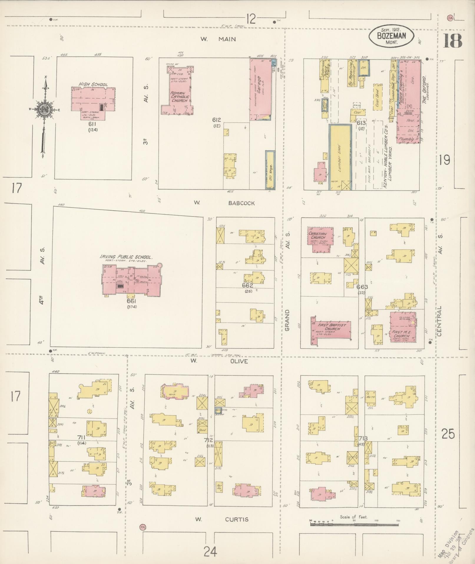 Sanborn Fire Insurance Map from Bozeman, Gallatin County, Montana (1912), Sheet #0018 - Complete Map Set gallery image, historic Sanborn map, vintage wall art, Montana Montana