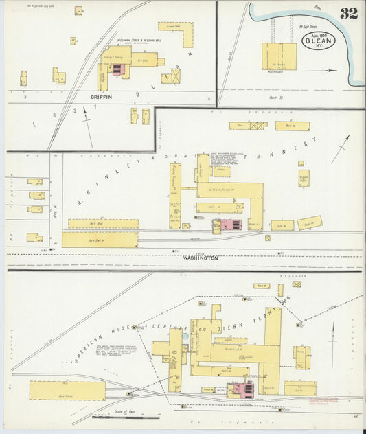 Sanborn Fire Insurance Map from Olean, Cattaraugus County, New York (1904), Sheet #0032 - Historic Sanborn Fire Insurance Map Print, vintage old map wall art, antique decor, genealogy gift, New York New York map
