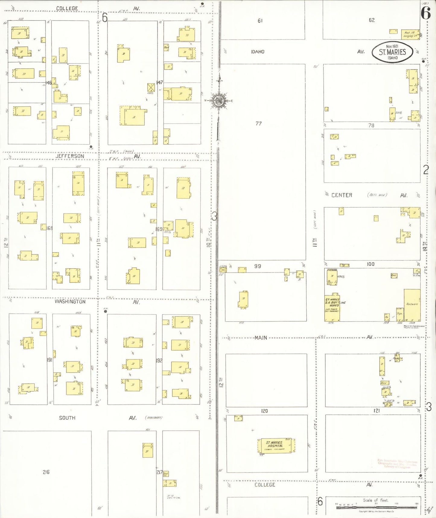 Sanborn Fire Insurance Map from Saint Maries, Benewah County, Idaho (1921), Sheet #0006 - Historic Sanborn Fire Insurance Map Print, vintage old map wall art, antique decor, genealogy gift, Idaho Idaho map