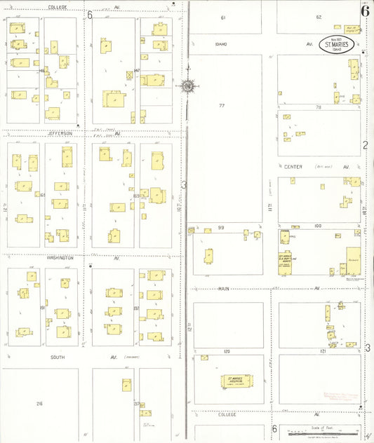 Sanborn Fire Insurance Map from Saint Maries, Benewah County, Idaho (1921), Sheet #0006 - Historic Sanborn Fire Insurance Map Print, vintage old map wall art, antique decor, genealogy gift, Idaho Idaho map
