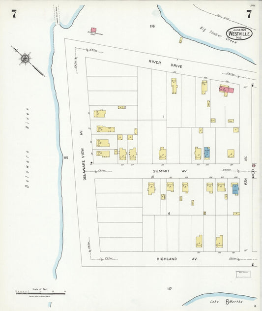 Sanborn Fire Insurance Map from Westville, Gloucester County, New Jersey (1926), Sheet #0007 - Historic Sanborn Fire Insurance Map Print, vintage old map wall art, antique decor, genealogy gift, New Jersey New Jersey map