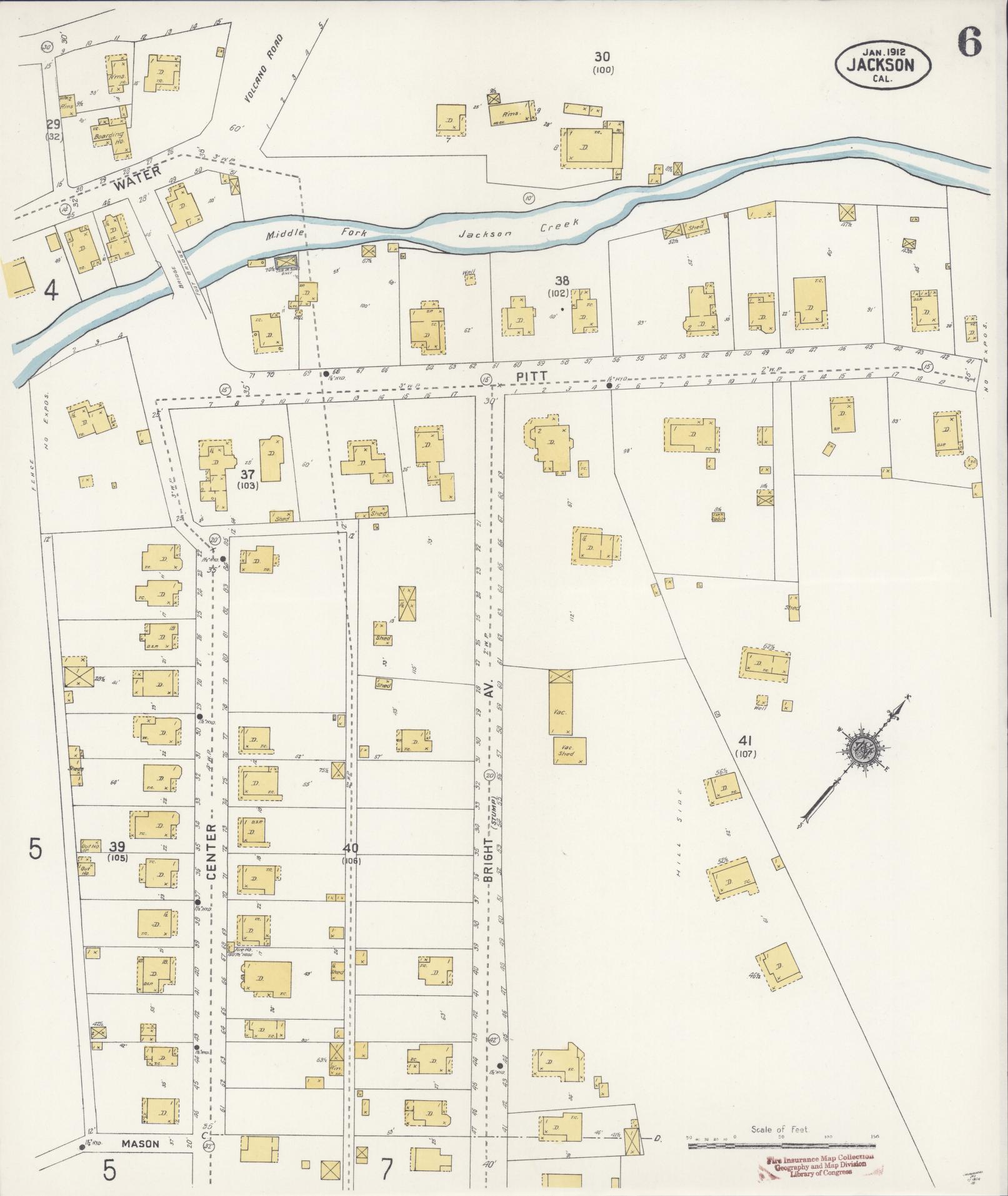 Sanborn Fire Insurance Map from Jackson, Amador County, California (1912), Sheet #0006 - Historic Sanborn Fire Insurance Map Print, vintage old map wall art, antique decor, genealogy gift, California California map
