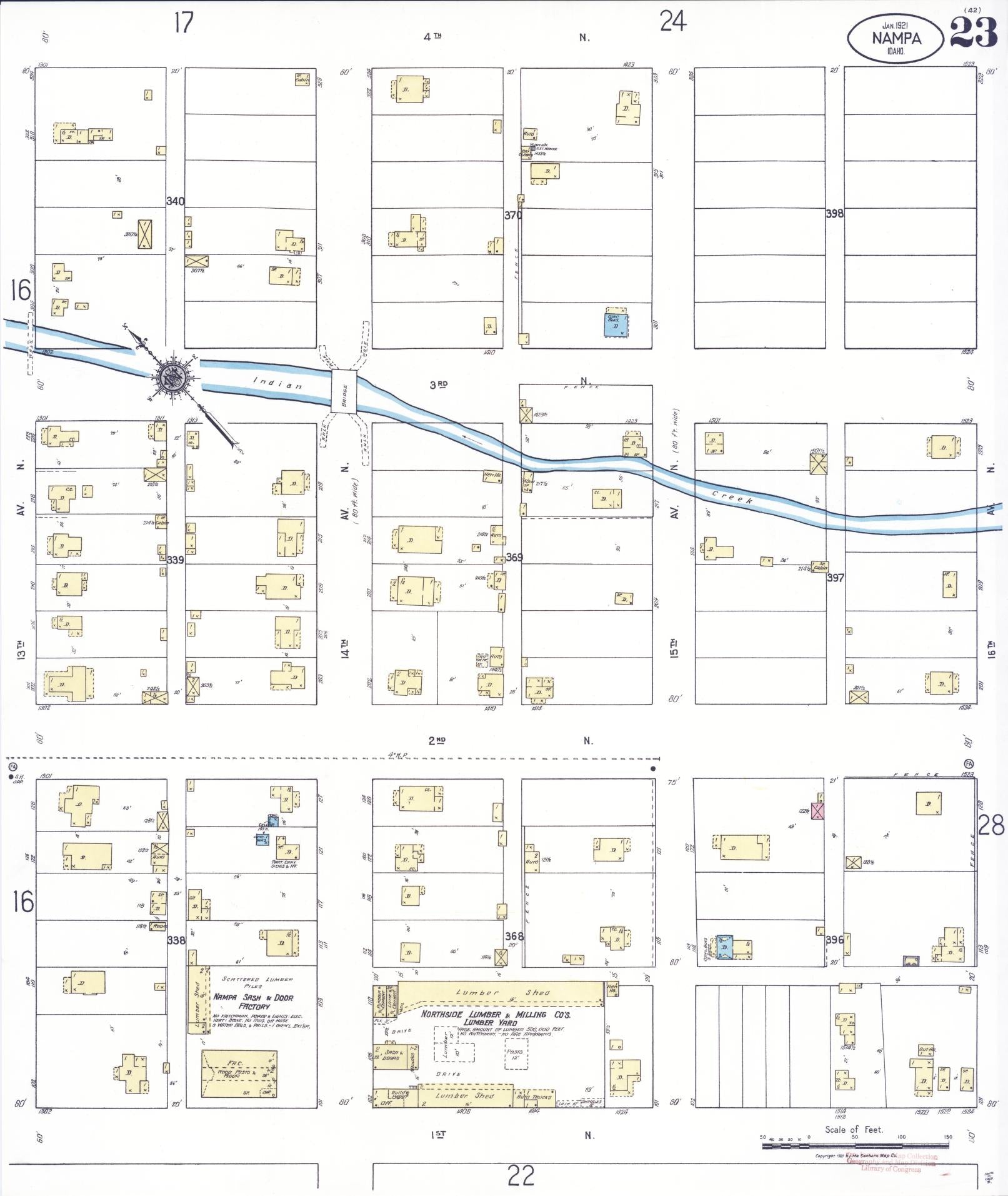 Sanborn Fire Insurance Map from Nampa, Canyon County, Idaho (1921), Sheet #0023 - Complete Map Set gallery image, historic Sanborn map, vintage wall art, Idaho Idaho