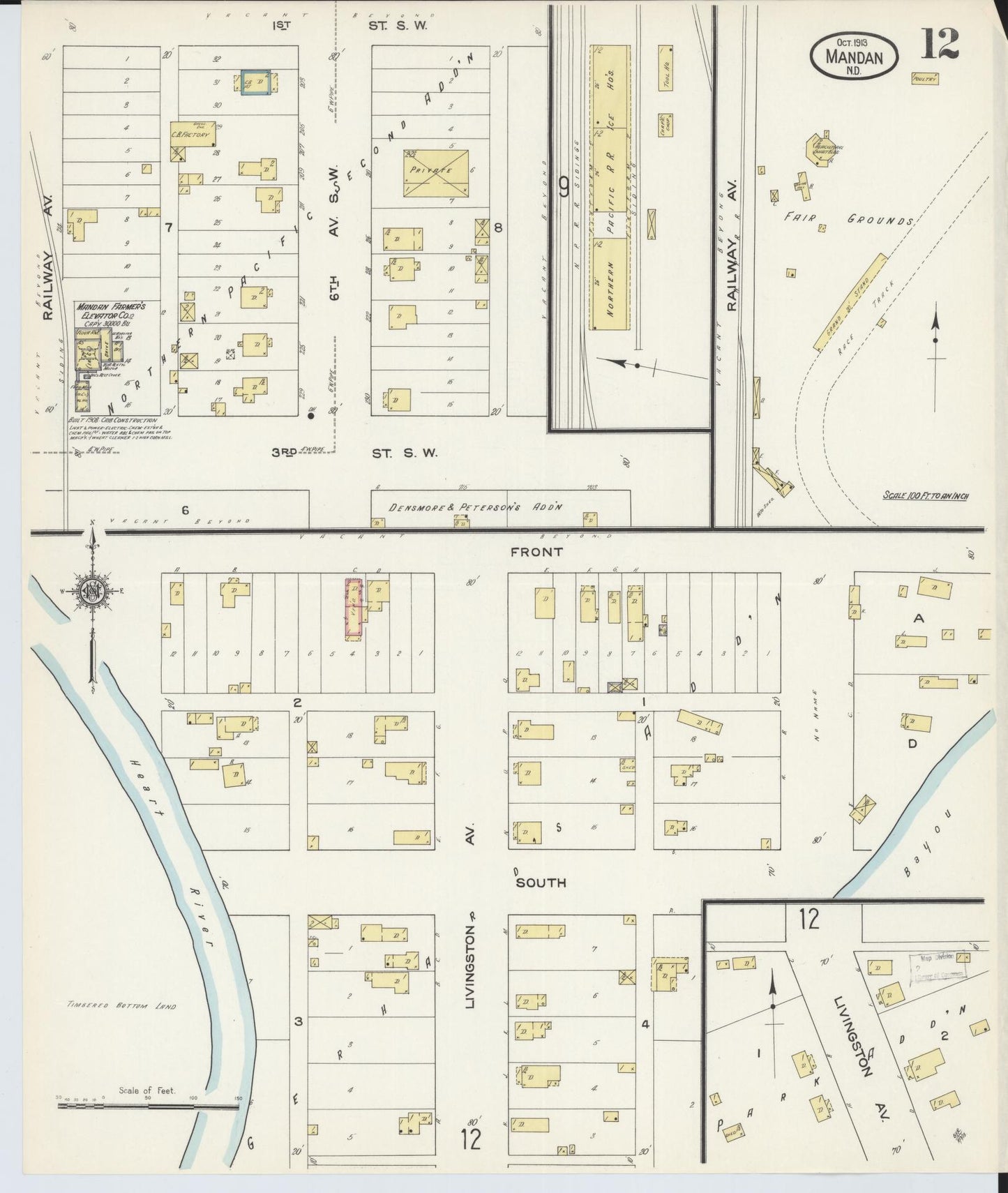 Sanborn Fire Insurance Map from Mandan, Morton County, North Dakota (1913), Sheet #0012 - Historic Sanborn Fire Insurance Map Print, vintage old map wall art, antique decor, genealogy gift, North Dakota North Dakota map