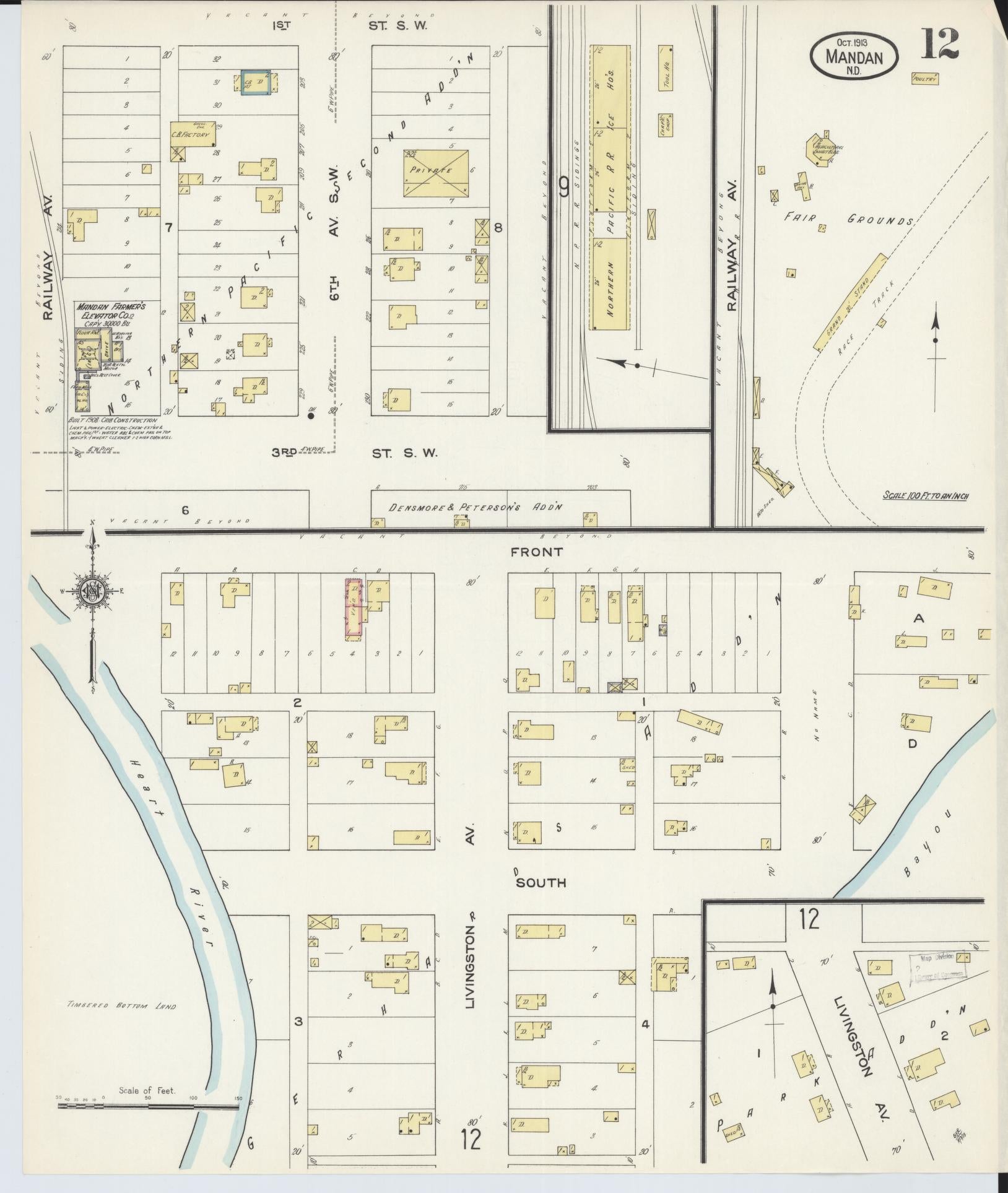 Sanborn Fire Insurance Map from Mandan, Morton County, North Dakota (1913), Sheet #0012 - Historic Sanborn Fire Insurance Map Print, vintage old map wall art, antique decor, genealogy gift, North Dakota North Dakota map
