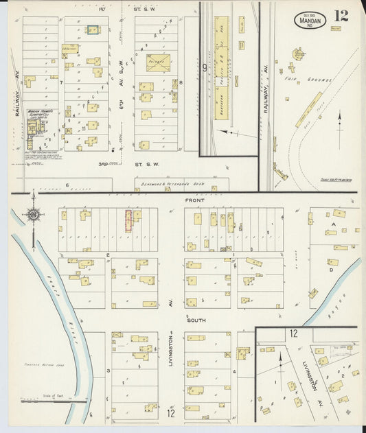 Sanborn Fire Insurance Map from Mandan, Morton County, North Dakota (1913), Sheet #0012 - Historic Sanborn Fire Insurance Map Print, vintage old map wall art, antique decor, genealogy gift, North Dakota North Dakota map