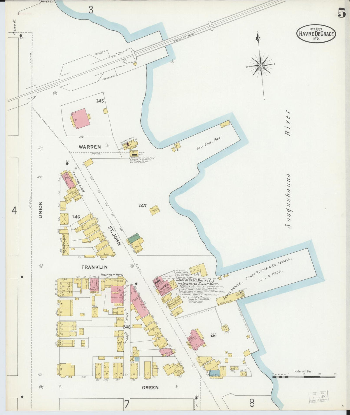 Sanborn Fire Insurance Map from Havre De Grace, Harford County, Maryland (1899), Sheet #0005 - Historic Sanborn Fire Insurance Map Print, vintage old map wall art, antique decor, genealogy gift, Maryland Maryland map