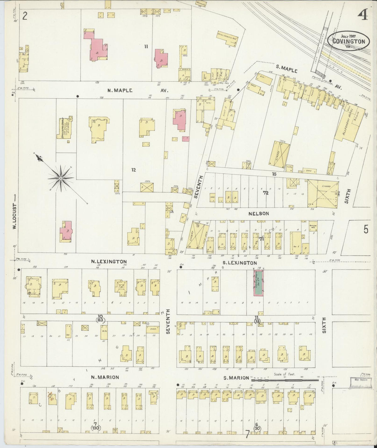 Sanborn Fire Insurance Map from Covington, Independent Cities, Virginia (1907), Sheet #0004 - Complete Map Set gallery image, historic Sanborn map, vintage wall art, Virginia Virginia