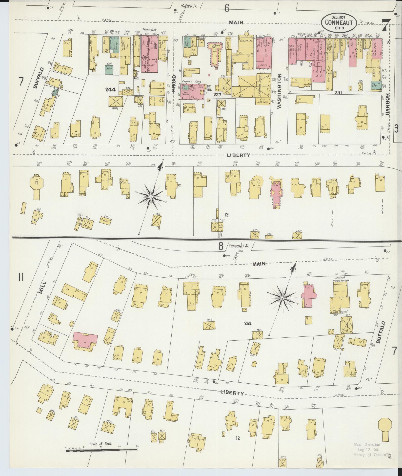 Sanborn Fire Insurance Map from Conneaut, Ashtabula County, Ohio (1902), Sheet #0007 - Historic Sanborn Fire Insurance Map Print, vintage old map wall art, antique decor, genealogy gift, Ohio Ohio map