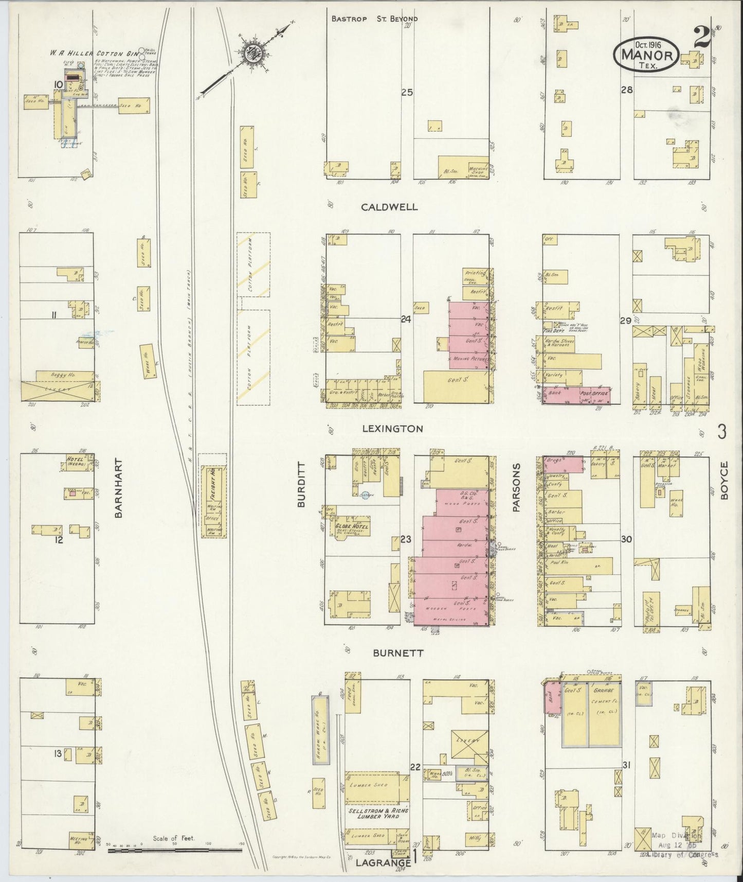 Sanborn Fire Insurance Map from Manor, Travis County, Texas (1916), Sheet #0002 - Historic Sanborn Fire Insurance Map Print, vintage old map wall art, antique decor, genealogy gift, Texas Texas map