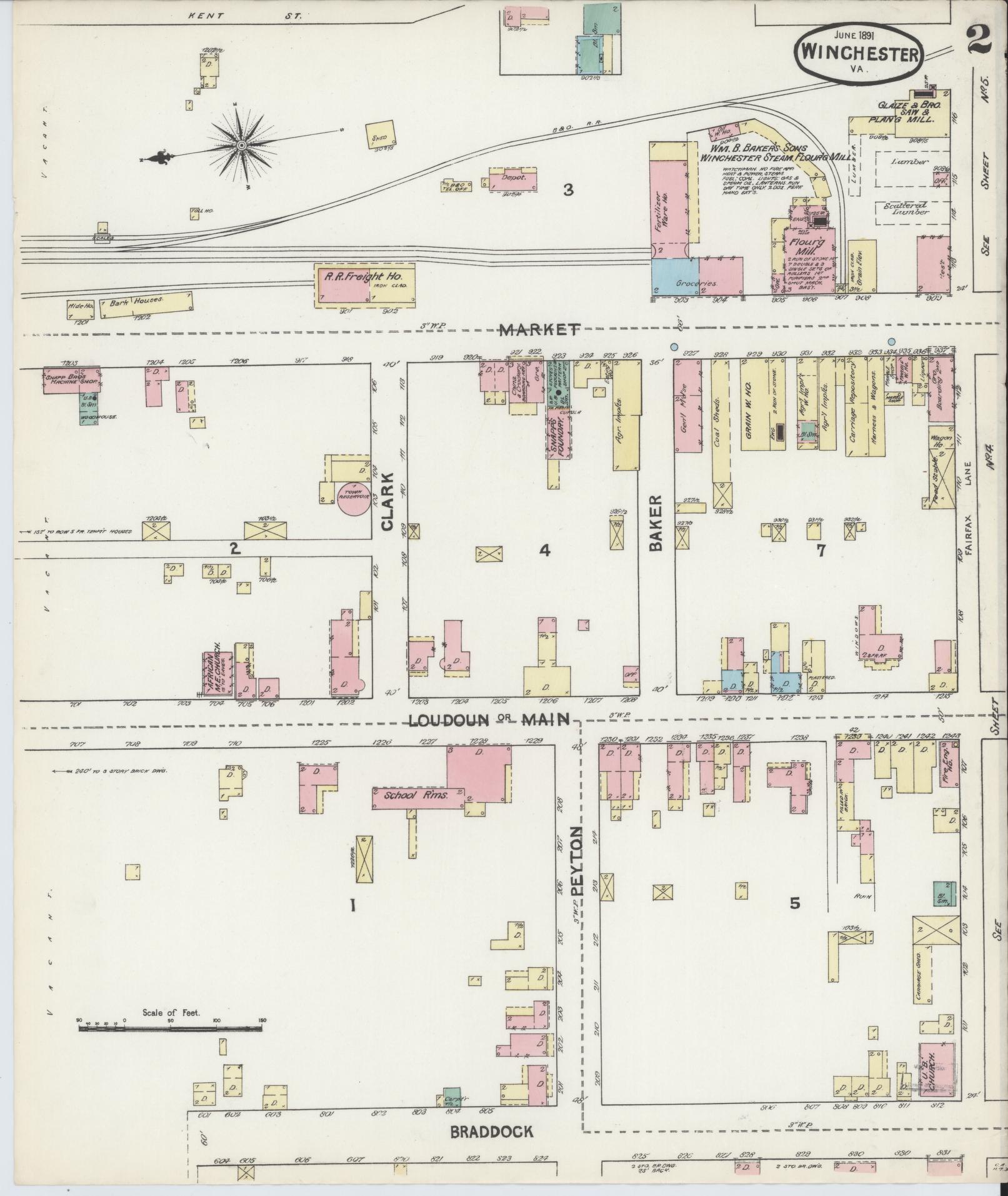 Sanborn Fire Insurance Map from Winchester, Independent Cities, Virginia (1891), Sheet #0002 - Complete Map Set gallery image, historic Sanborn map, vintage wall art, Virginia Virginia
