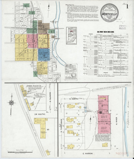 Sanborn Fire Insurance Map from Monticello, White County, Indiana (1919), Sheet #0001 - Historic Sanborn Fire Insurance Map Print, vintage old map wall art, antique decor, genealogy gift, Indiana Indiana map