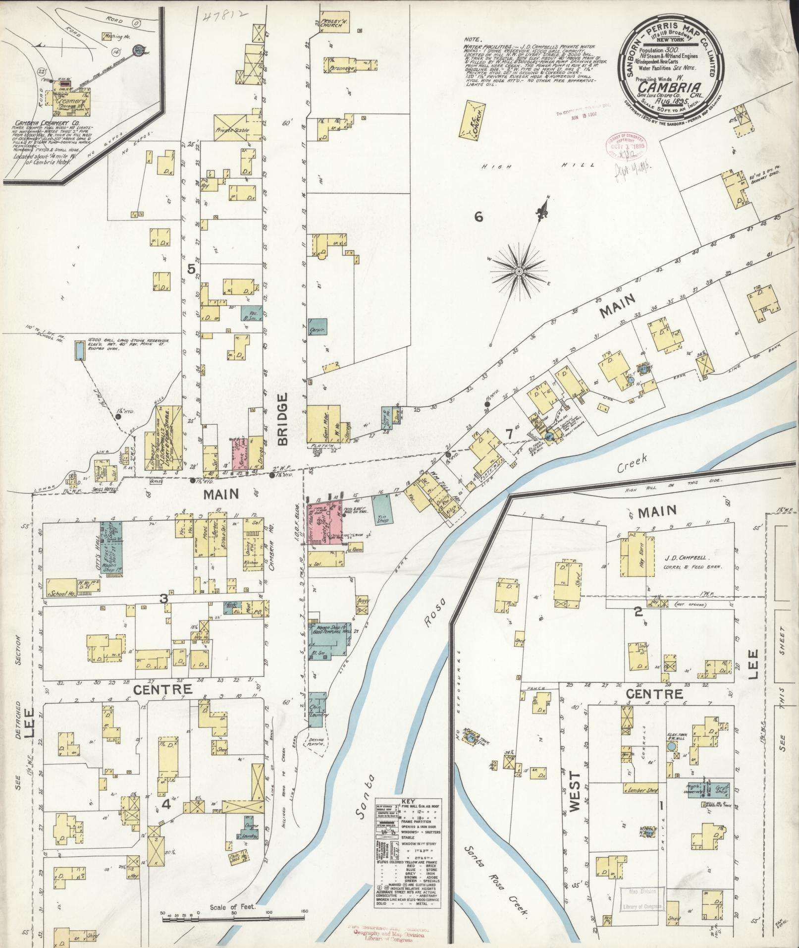 Sanborn Fire Insurance Map from Cambria, San Luis Obispo County, California (1895), Sheet #0001 - Historic Sanborn Fire Insurance Map Print, vintage old map wall art, antique decor, genealogy gift, California California map