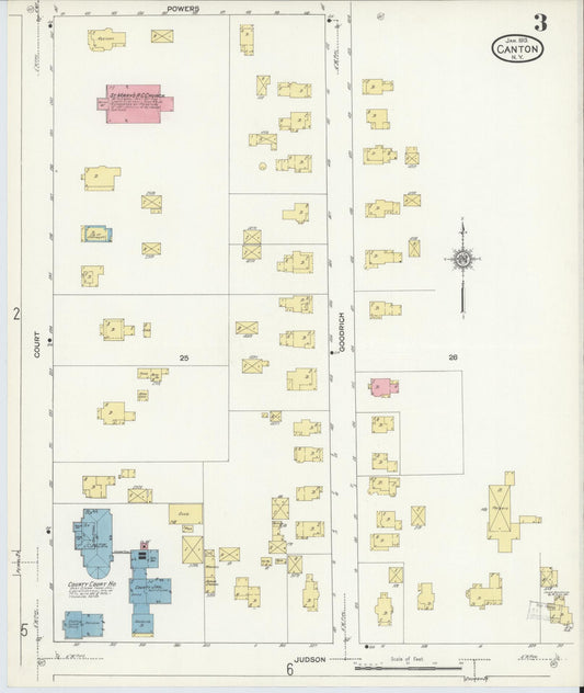 Sanborn Fire Insurance Map from Canton, St. Lawrence County, New York (1913), Sheet #0003 - Historic Sanborn Fire Insurance Map Print, vintage old map wall art, antique decor, genealogy gift, New York New York map