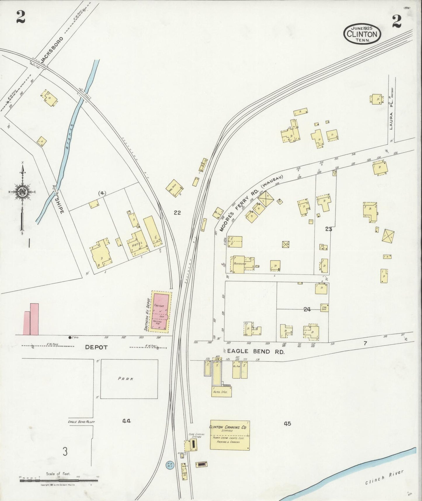 Sanborn Fire Insurance Map from Clinton, Anderson County, Tennessee (1925), Sheet #0002 - Historic Sanborn Fire Insurance Map Print, vintage old map wall art, antique decor, genealogy gift, Tennessee Tennessee map