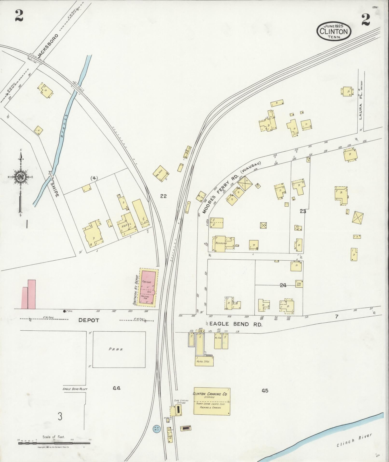 Sanborn Fire Insurance Map from Clinton, Anderson County, Tennessee (1925), Sheet #0002 - Historic Sanborn Fire Insurance Map Print, vintage old map wall art, antique decor, genealogy gift, Tennessee Tennessee map