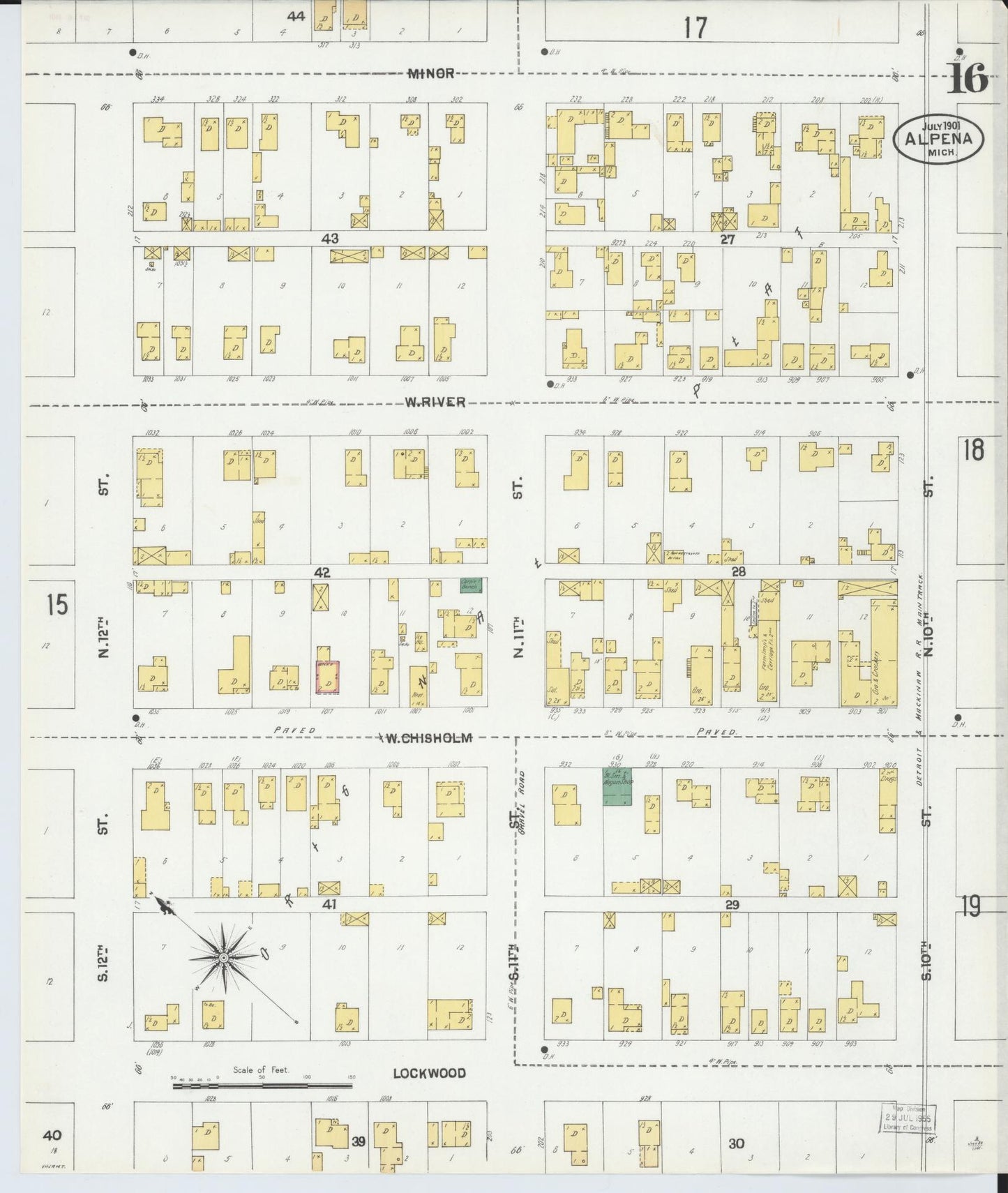 Sanborn Fire Insurance Map from Alpena, Alpena County, Michigan (1901), Sheet #0016 - Complete Map Set gallery image, historic Sanborn map, vintage wall art, Michigan Michigan