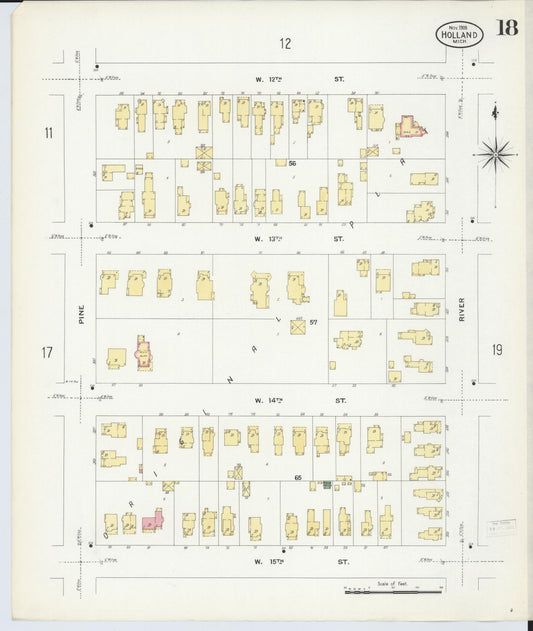 Sanborn Fire Insurance Map from Holland, Ottawa County, Michigan (1908), Sheet #0018 - Historic Sanborn Fire Insurance Map Print, vintage old map wall art, antique decor, genealogy gift, Michigan Michigan map