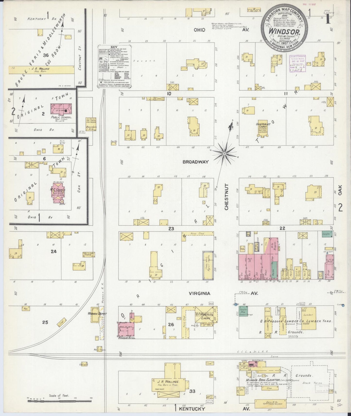 Sanborn Fire Insurance Map from Windsor, Shelby County, Illinois (1907), Sheet #0001 - Complete Map Set gallery image, historic Sanborn map, vintage wall art, Illinois Illinois
