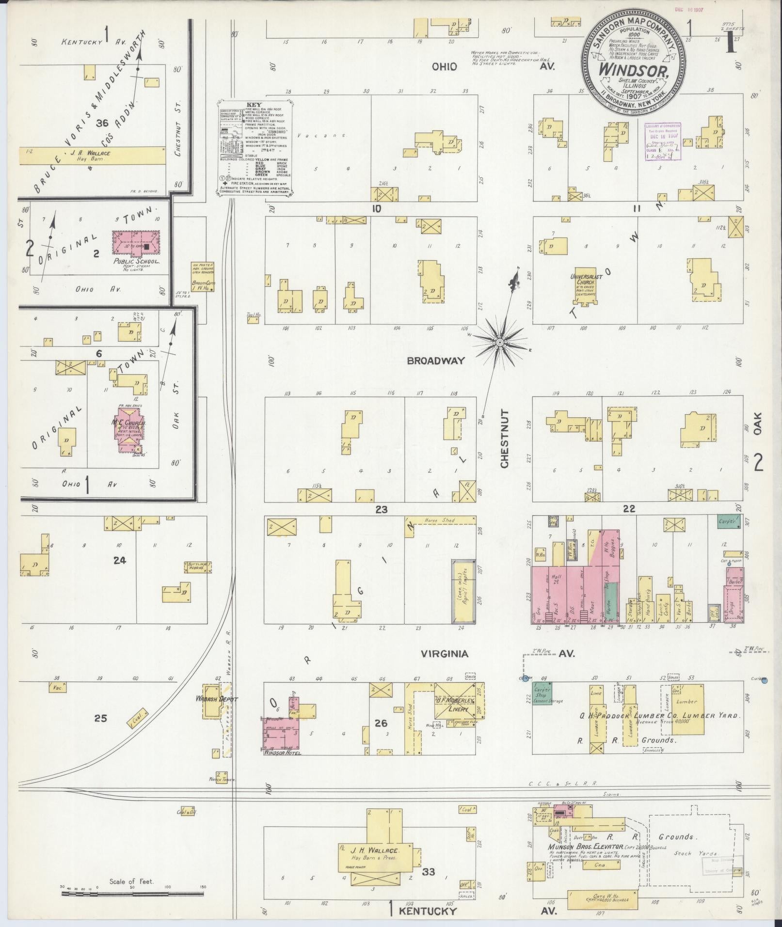 Sanborn Fire Insurance Map from Windsor, Shelby County, Illinois (1907), Sheet #0001 - Complete Map Set gallery image, historic Sanborn map, vintage wall art, Illinois Illinois