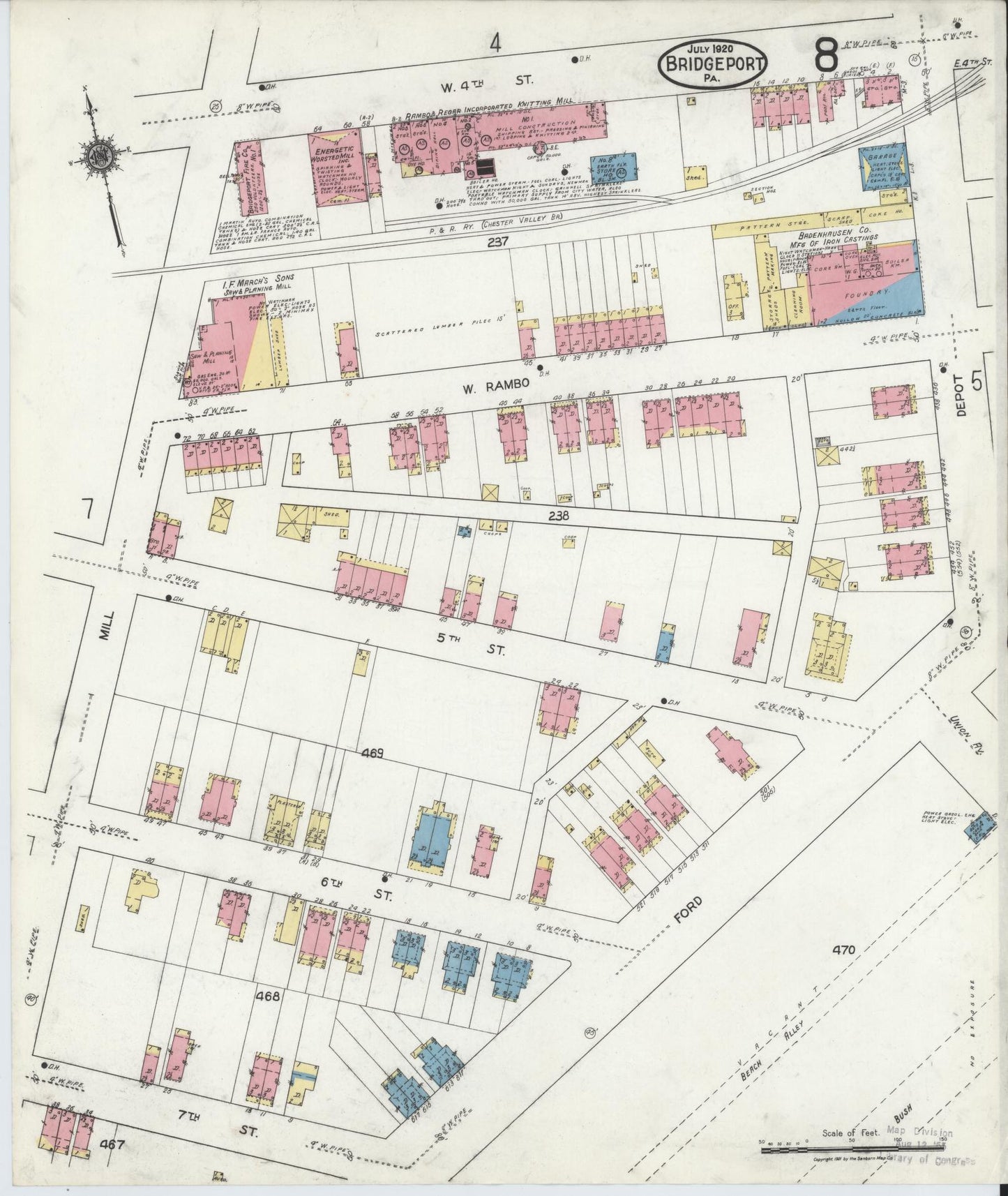 Sanborn Fire Insurance Map from Bridgeport, Montgomery County, Pennsylvania (1920), Sheet #0008 - Complete Map Set gallery image, historic Sanborn map, vintage wall art, Pennsylvania Pennsylvania