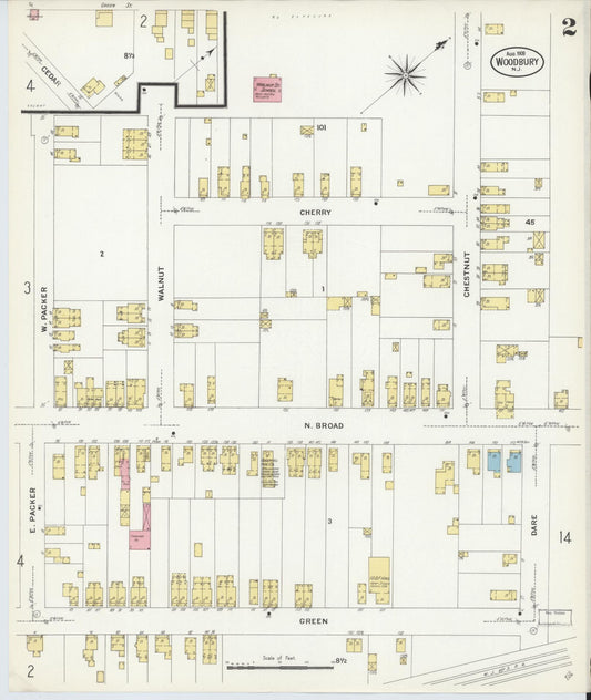 Sanborn Fire Insurance Map from Woodbury, Gloucester County, New Jersey (1908), Sheet #0002 - Historic Sanborn Fire Insurance Map Print, vintage old map wall art, antique decor, genealogy gift, New Jersey New Jersey map