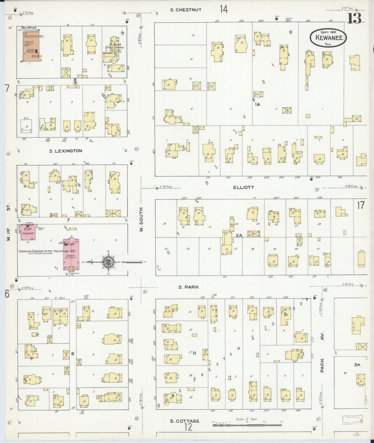 Sanborn Fire Insurance Map from Kewanee, Henry County, Illinois (1910), Sheet #0013 - Complete Map Set gallery image, historic Sanborn map, vintage wall art, Illinois Illinois