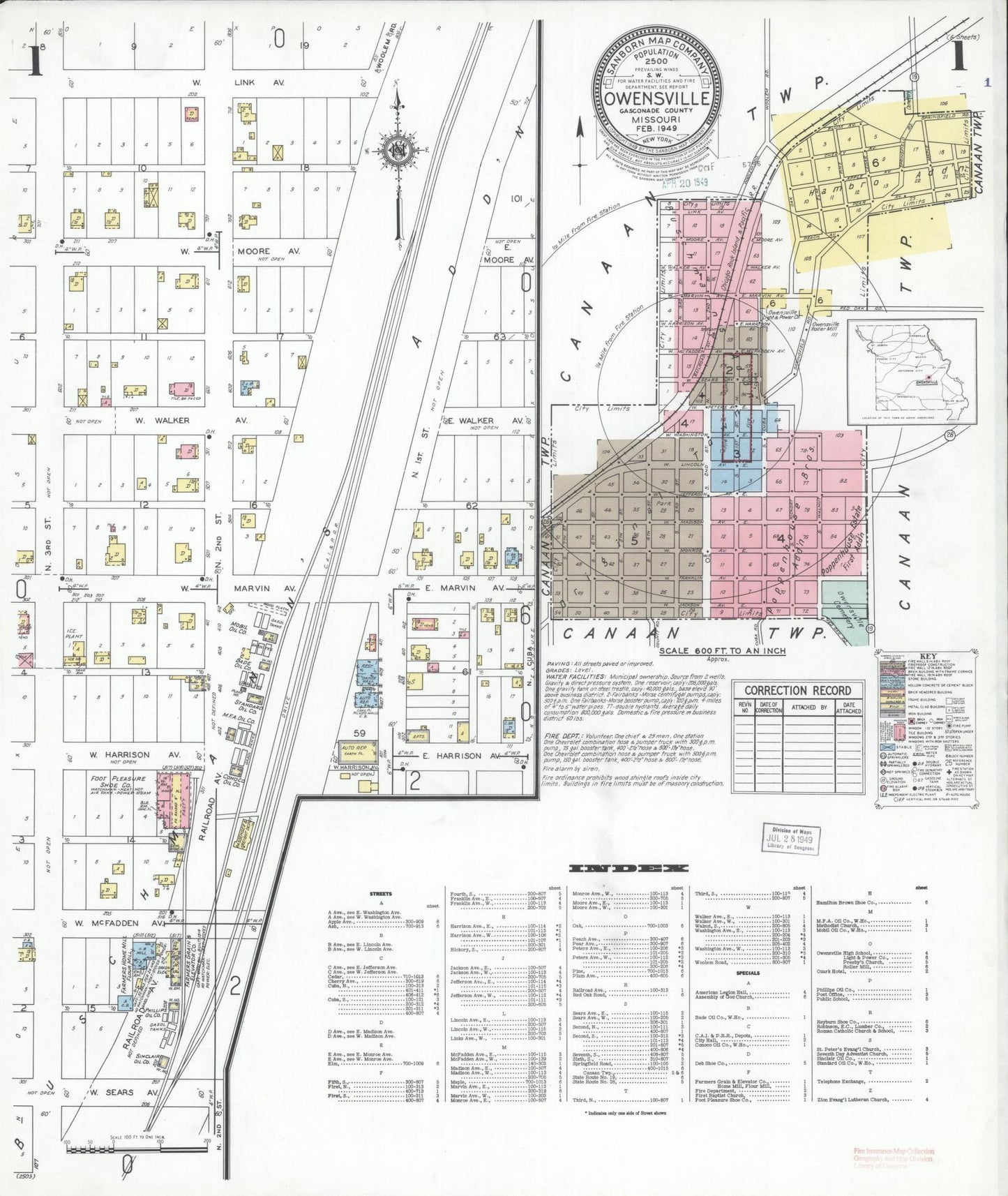 Sanborn Fire Insurance Map from Owensville, Gasconade County, Missouri (1949), Sheet #0001 - Complete Map Set gallery image, historic Sanborn map, vintage wall art, Missouri Missouri