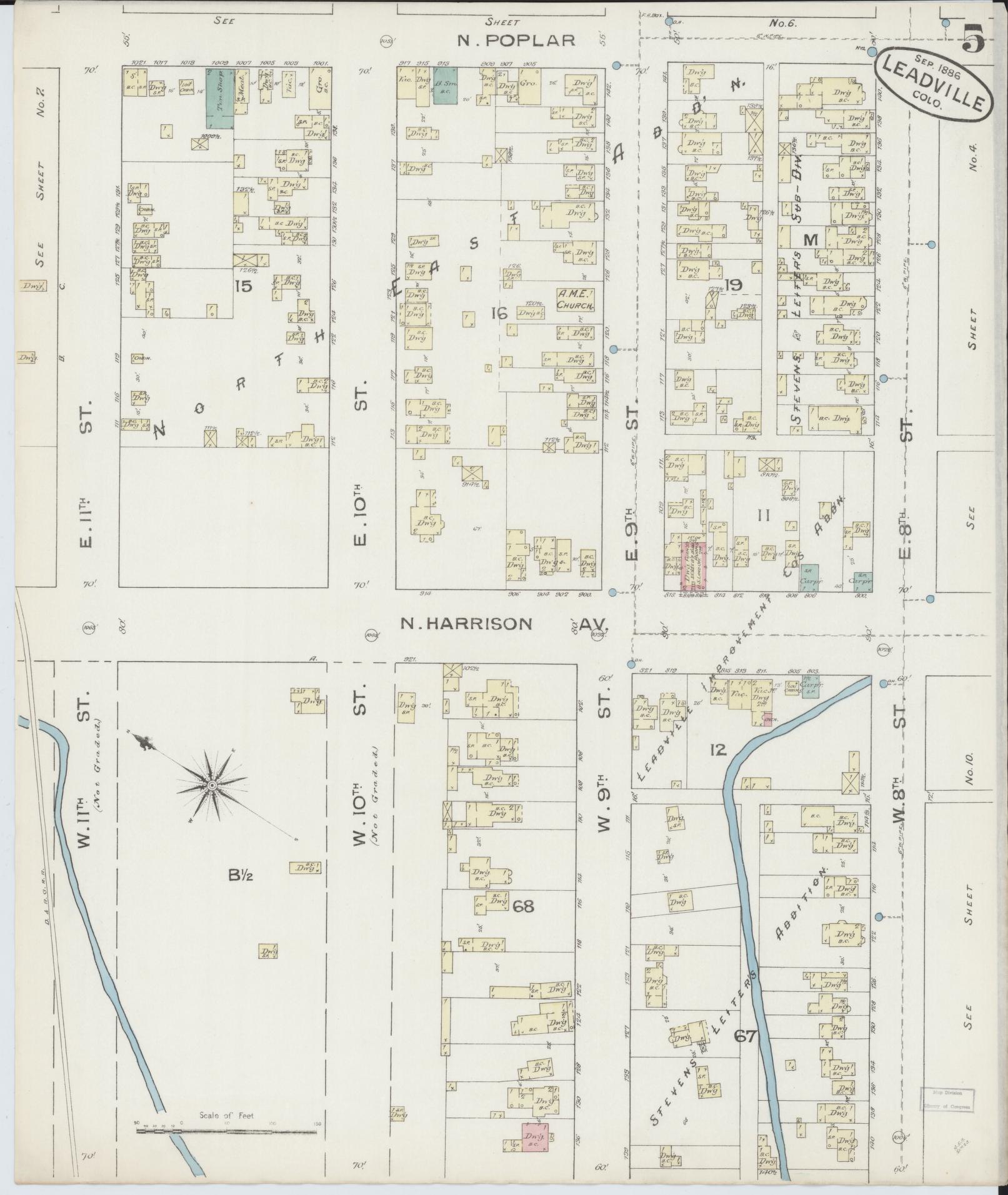 Sanborn Fire Insurance Map from Leadville, Lake County, Colorado (1886), Sheet #0005 - Complete Map Set gallery image, historic Sanborn map, vintage wall art, Colorado Colorado