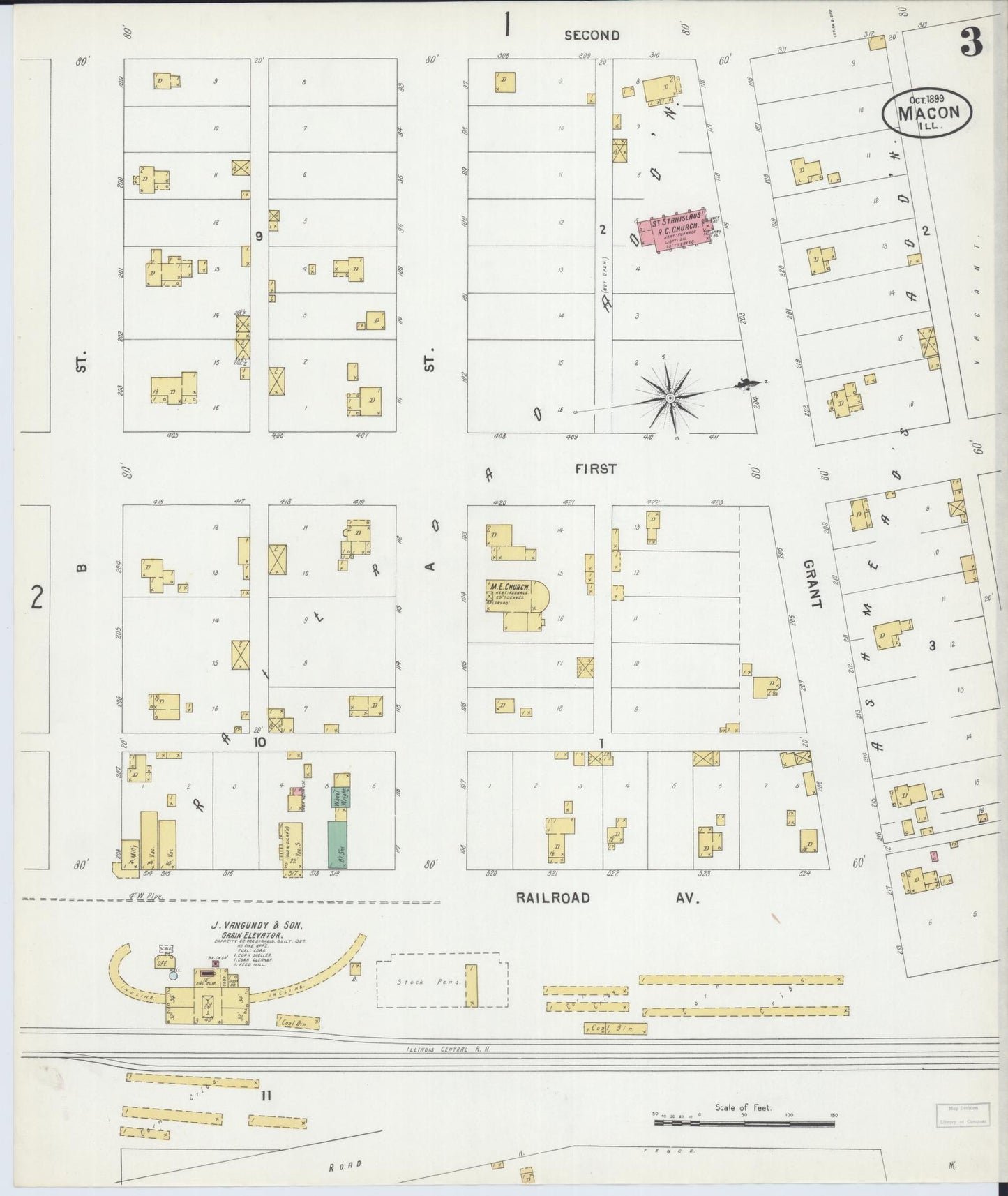 Sanborn Fire Insurance Map from Macon, Macon County, Illinois (1899), Sheet #0003 - Historic Sanborn Fire Insurance Map Print, vintage old map wall art, antique decor, genealogy gift, Illinois Illinois map
