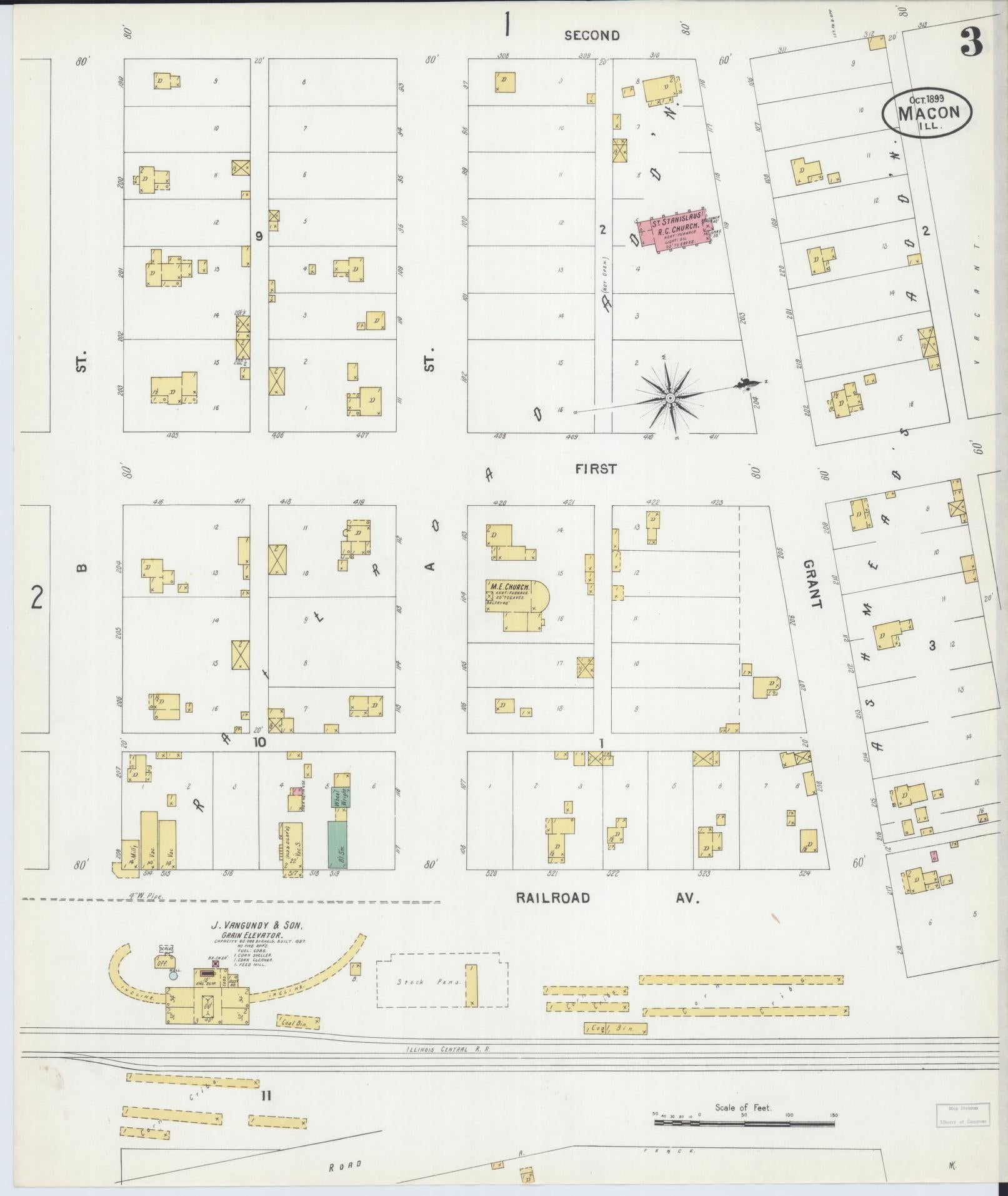 Sanborn Fire Insurance Map from Macon, Macon County, Illinois (1899), Sheet #0003 - Historic Sanborn Fire Insurance Map Print, vintage old map wall art, antique decor, genealogy gift, Illinois Illinois map
