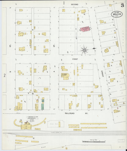Sanborn Fire Insurance Map from Macon, Macon County, Illinois (1899), Sheet #0003 - Historic Sanborn Fire Insurance Map Print, vintage old map wall art, antique decor, genealogy gift, Illinois Illinois map