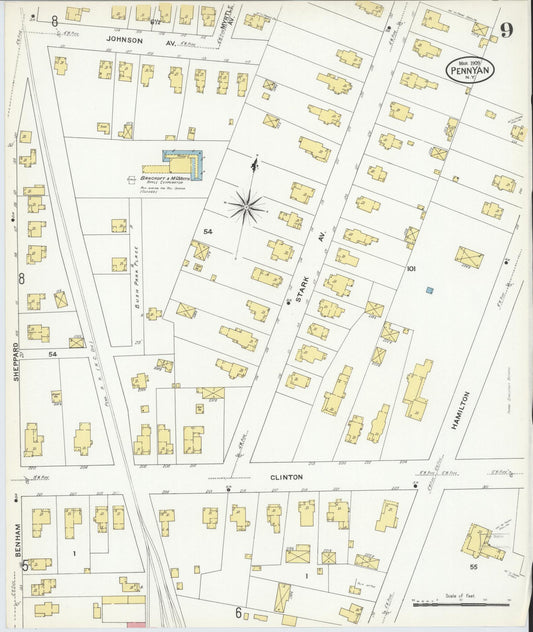 Sanborn Fire Insurance Map from Penn Yan, Yates County, New York (1909), Sheet #0009 - Historic Sanborn Fire Insurance Map Print, vintage old map wall art, antique decor, genealogy gift, New York New York map