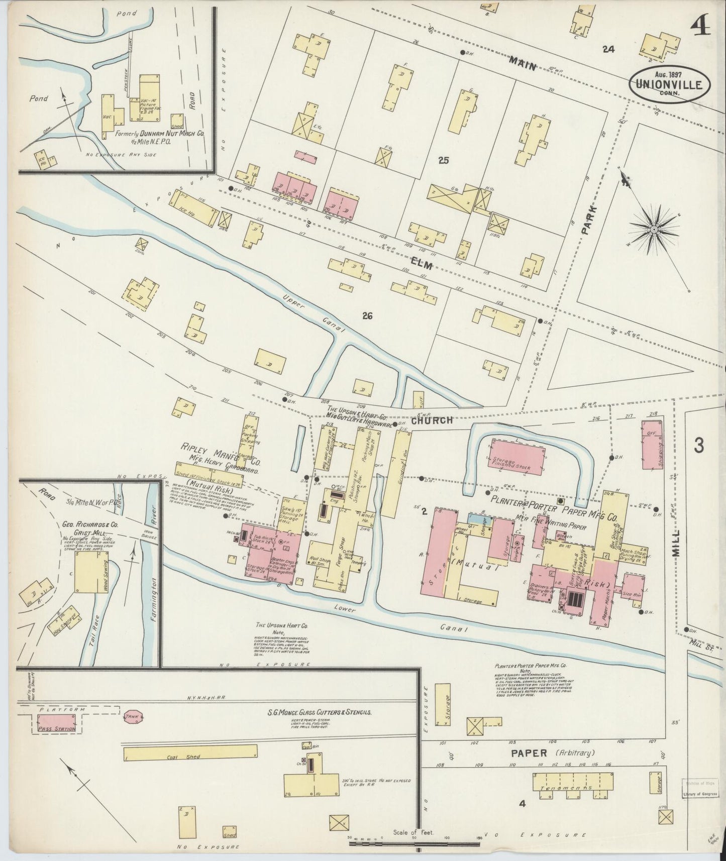 Sanborn Fire Insurance Map from Unionville, Hartford County, Connecticut (1897), Sheet #0004 - Historic Sanborn Fire Insurance Map Print, vintage old map wall art, antique decor, genealogy gift, Connecticut Connecticut map