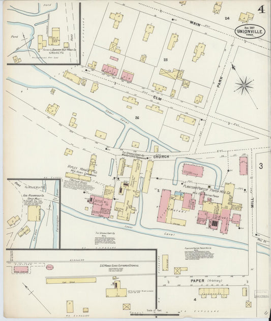 Sanborn Fire Insurance Map from Unionville, Hartford County, Connecticut (1897), Sheet #0004 - Historic Sanborn Fire Insurance Map Print, vintage old map wall art, antique decor, genealogy gift, Connecticut Connecticut map