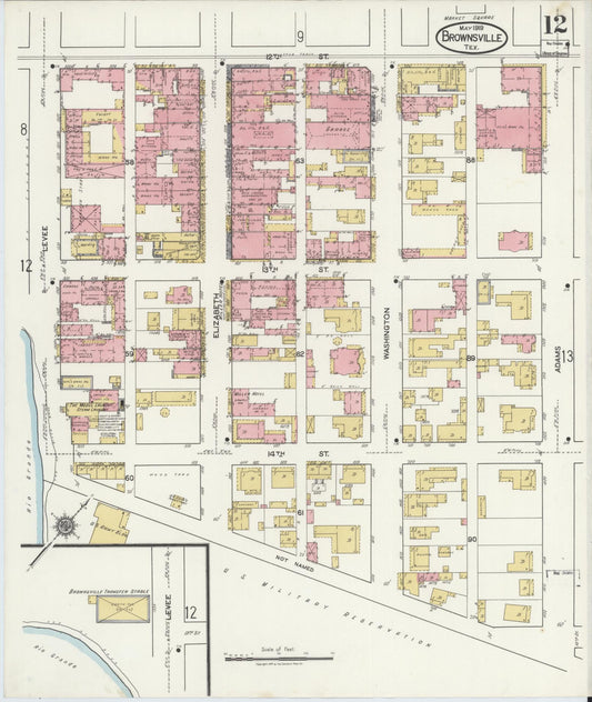 Sanborn Fire Insurance Map from Brownsville, Cameron County, Texas (1919), Sheet #0012 - Historic Sanborn Fire Insurance Map Print, vintage old map wall art, antique decor, genealogy gift, Texas Texas map
