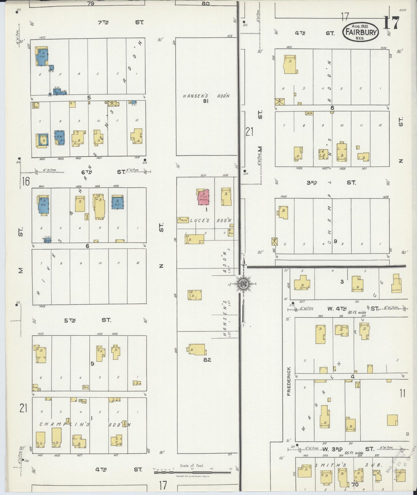 Sanborn Fire Insurance Map from Fairbury, Jefferson County, Nebraska (1921), Sheet #0017 - Historic Sanborn Fire Insurance Map Print, vintage old map wall art, antique decor, genealogy gift, Nebraska Nebraska map