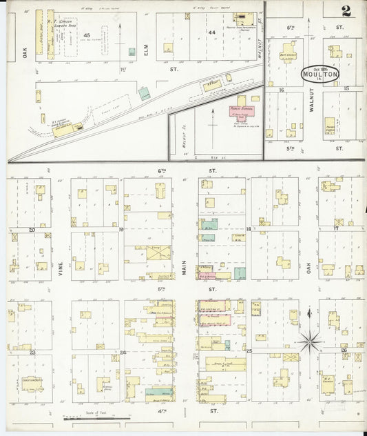 Sanborn Fire Insurance Map from Moulton, Appanoose County, Iowa (1895), Sheet #0002 - Historic Sanborn Fire Insurance Map Print, vintage old map wall art