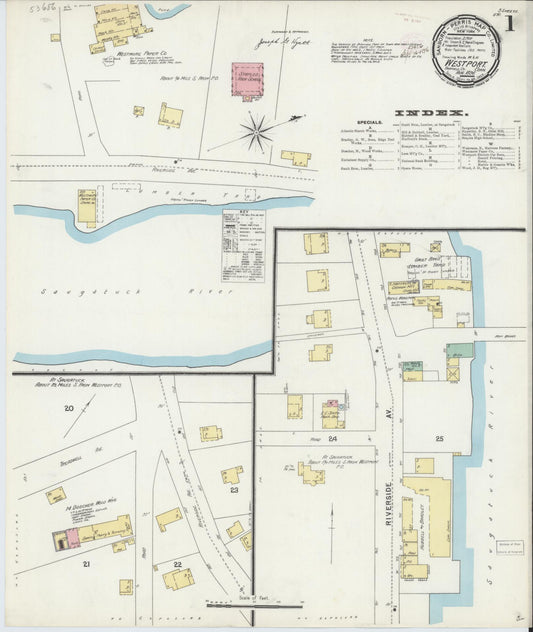 Sanborn Fire Insurance Map from Westport, Fairfield County, Connecticut (1896), Sheet #0001 - Historic Sanborn Fire Insurance Map Print, vintage old map wall art, antique decor, genealogy gift, Connecticut Connecticut map
